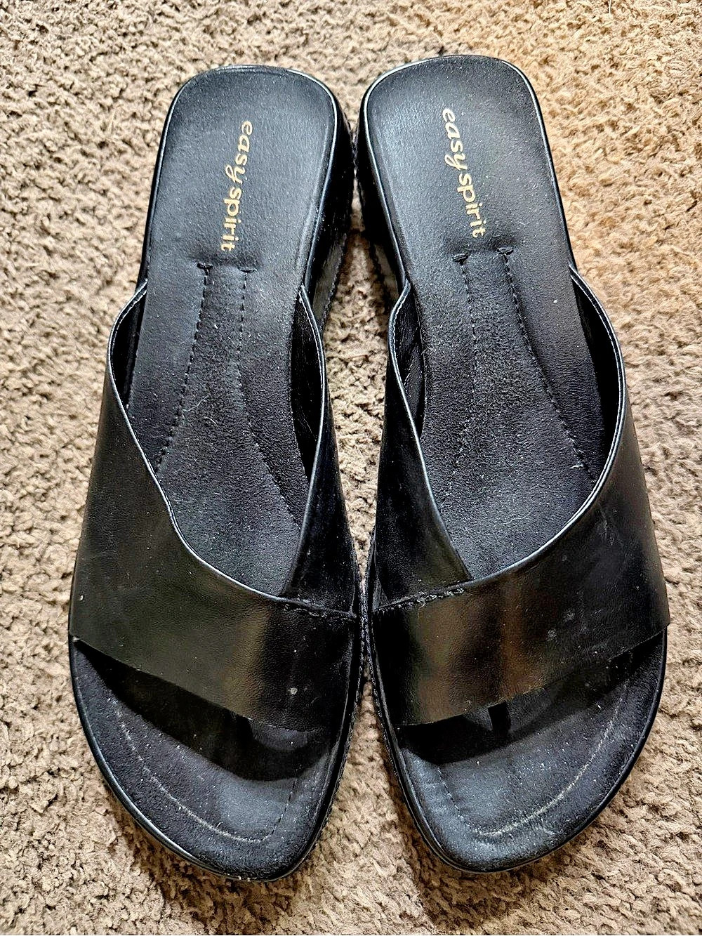 Easy Spirit Peddlet Black Leather Sandals US 8 N Like New